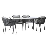 Conjunto de mesa com 6 cadeiras DKD Home Decor Alumínio Cristal Corda 160 x 90 x 75 cm