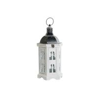 Lanterna DKD Home Decor Acabamento envelhecido Branco Cinzento escuro Madeira Cristal 19 x 17 x 39 cm