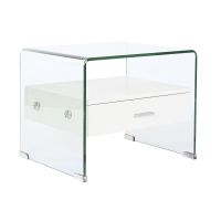 Mesa de Cabeceira DKD Home Decor Branco Transparente Cristal Madeira MDF 50 x 40 x 45,5 cm