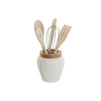 Recipiente para Utensílios de Cozinha DKD Home Decor Branco Bambu Porcelana 10,5 x 10,5 x 12 cm 6 Peças