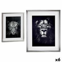 Pintura Tigre Leão Prateado Vidro Aglomerado 43 x 3 x 53 cm (6 Unidades)